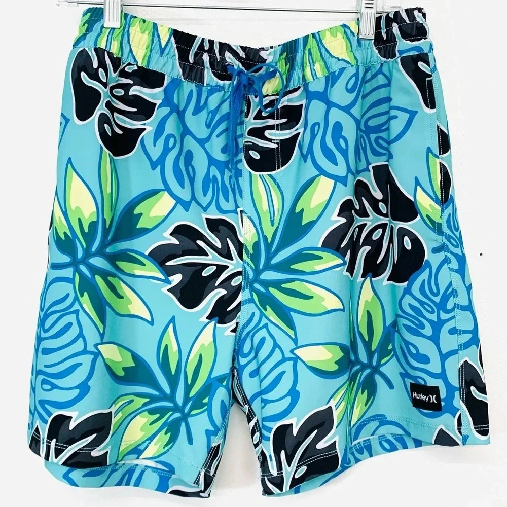 Hurley Board Shorts‎ Men Large  Blue Tropical Print  Stretch Pockets Surf  Swim